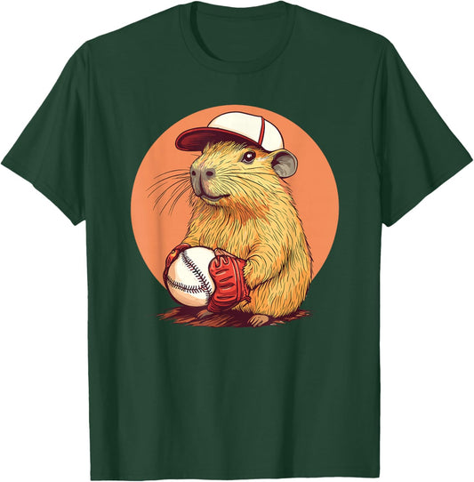 Capybara Baseball Player In Cute Cap T-Shirt - T-Shirt | Forest