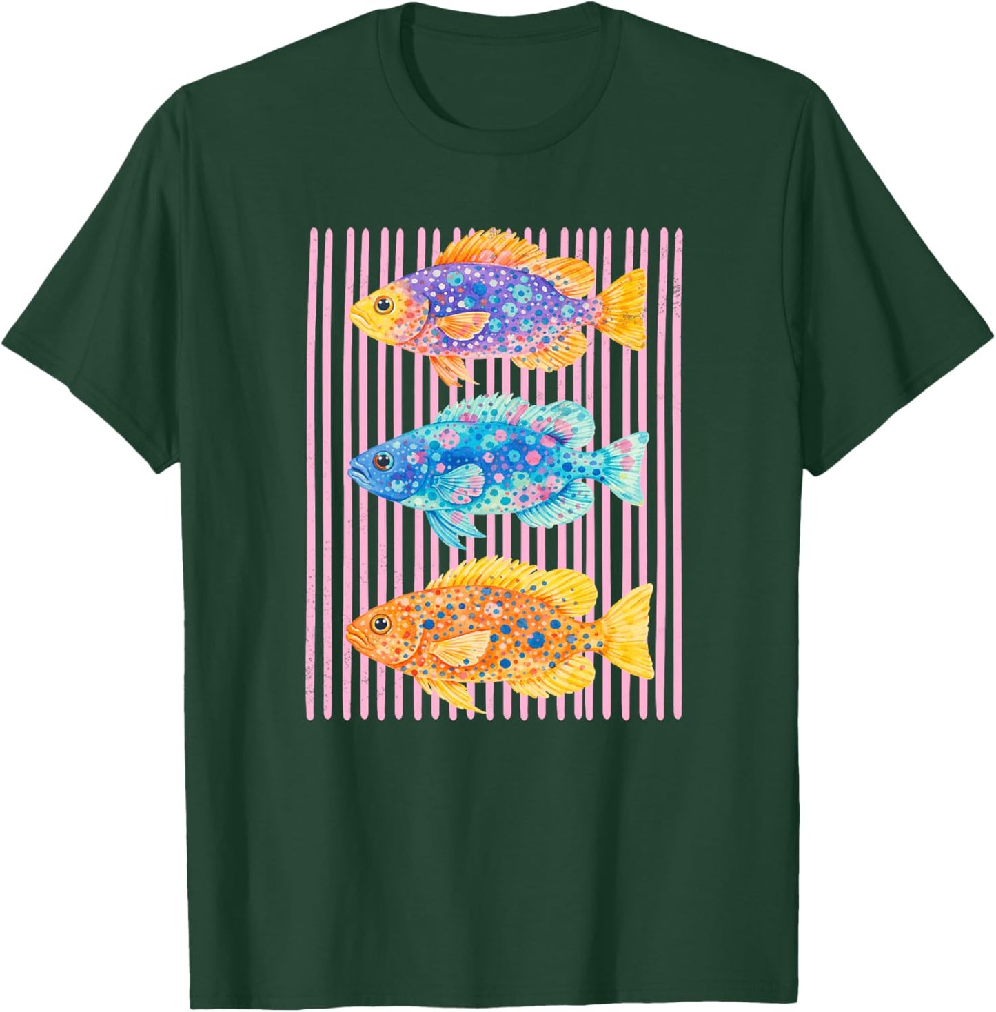 Bunte Meeresfische Aquarell Kunst rosa Streifen Premium T-Shirt - T-Shirt | Forest