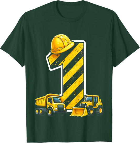 Kids One 1yr 1st Birthday Construction 1 Year Old Birthday Boy T-Shirt - T-Shirt | Forest