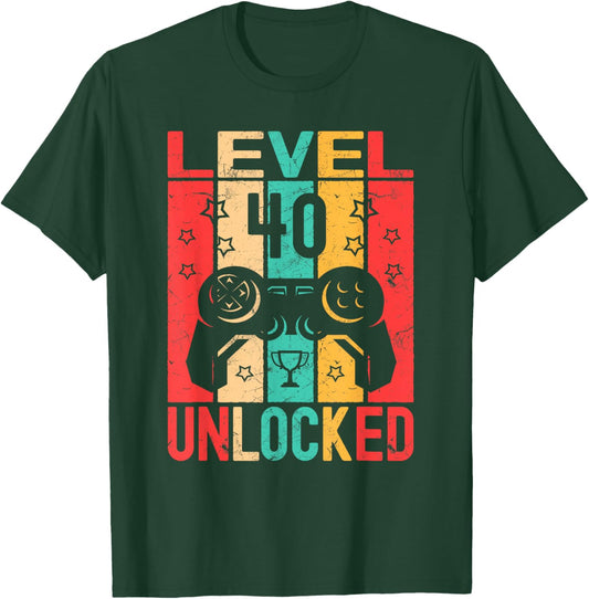 40th Birthday Level 40 Unlocked Gamer Gifts Funny Birthday T-Shirt - T-Shirt | Forest