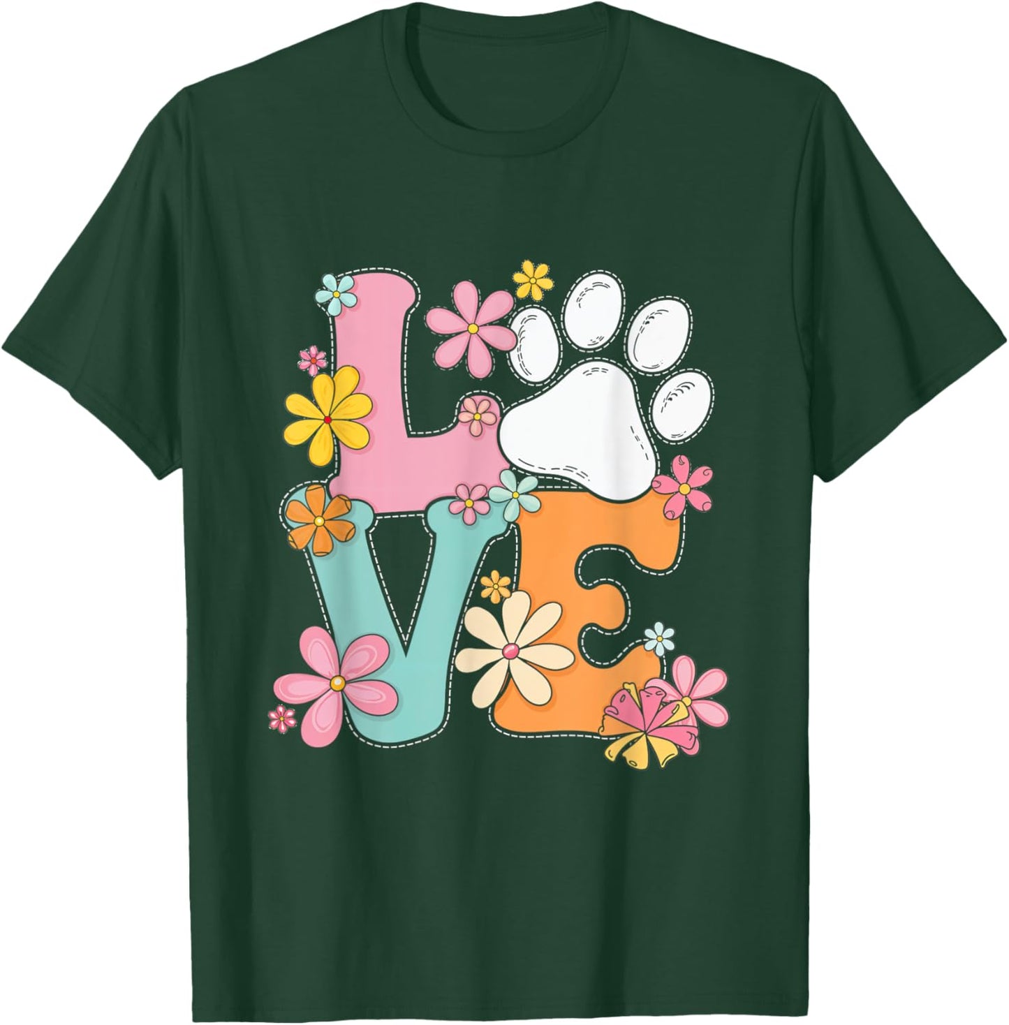 Love Paw Print Flowers Pet Owner Animal Lover T-Shirt - T-Shirt | Forest