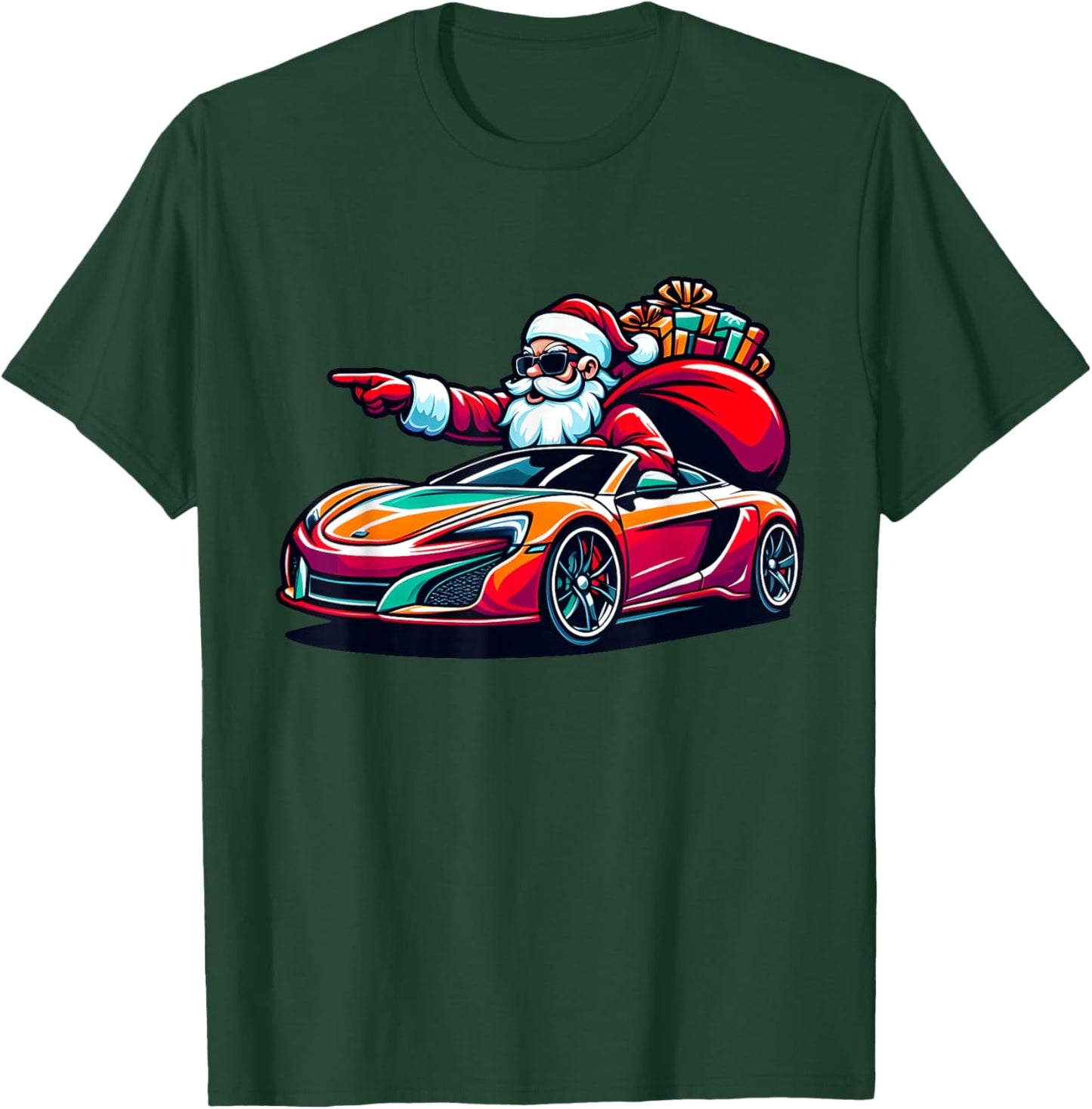 Funny Christmas Santa Claus Driving Sport Car Xmas Pajama T-Shirt - T-Shirt | Forest