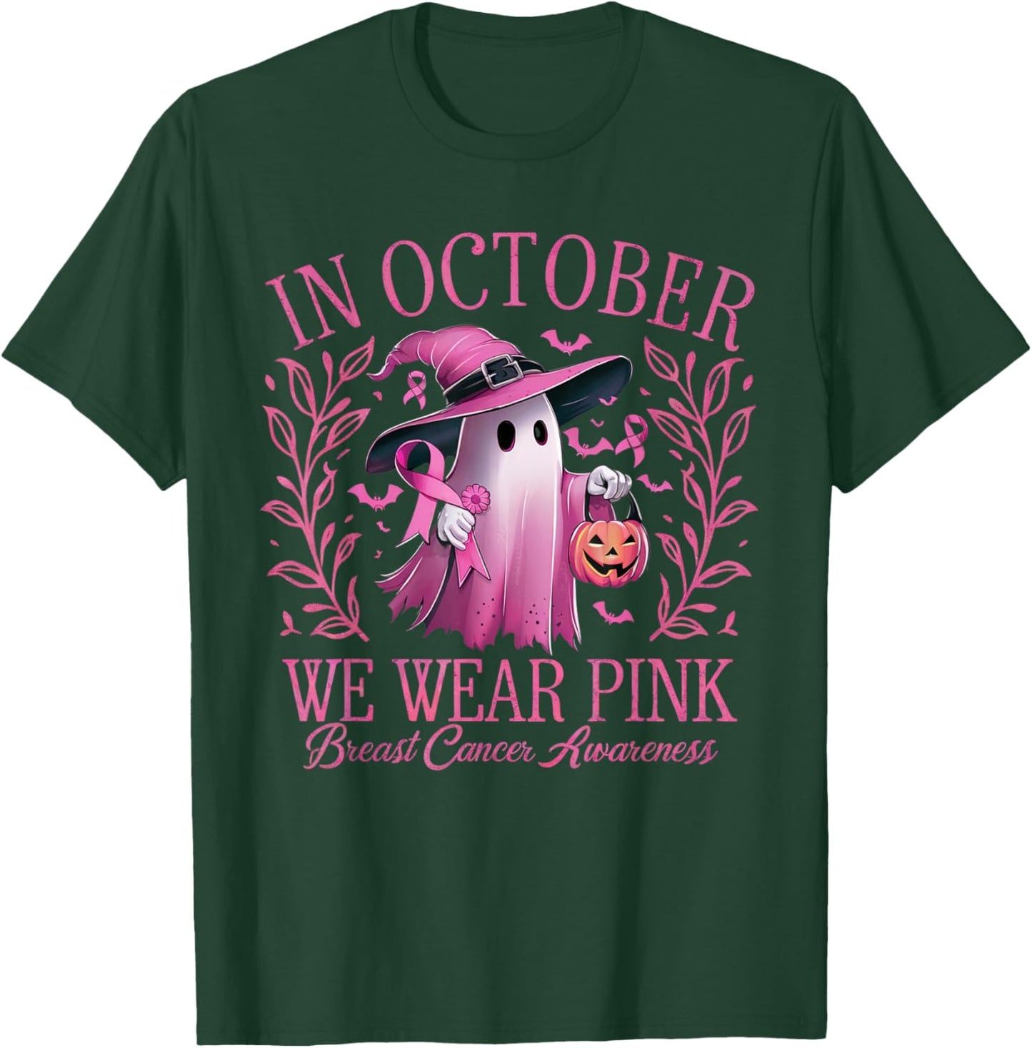 In October We Wear Pink Breast Cancer Awareness Halloween T-Shirt - T-Shirt | Forest
