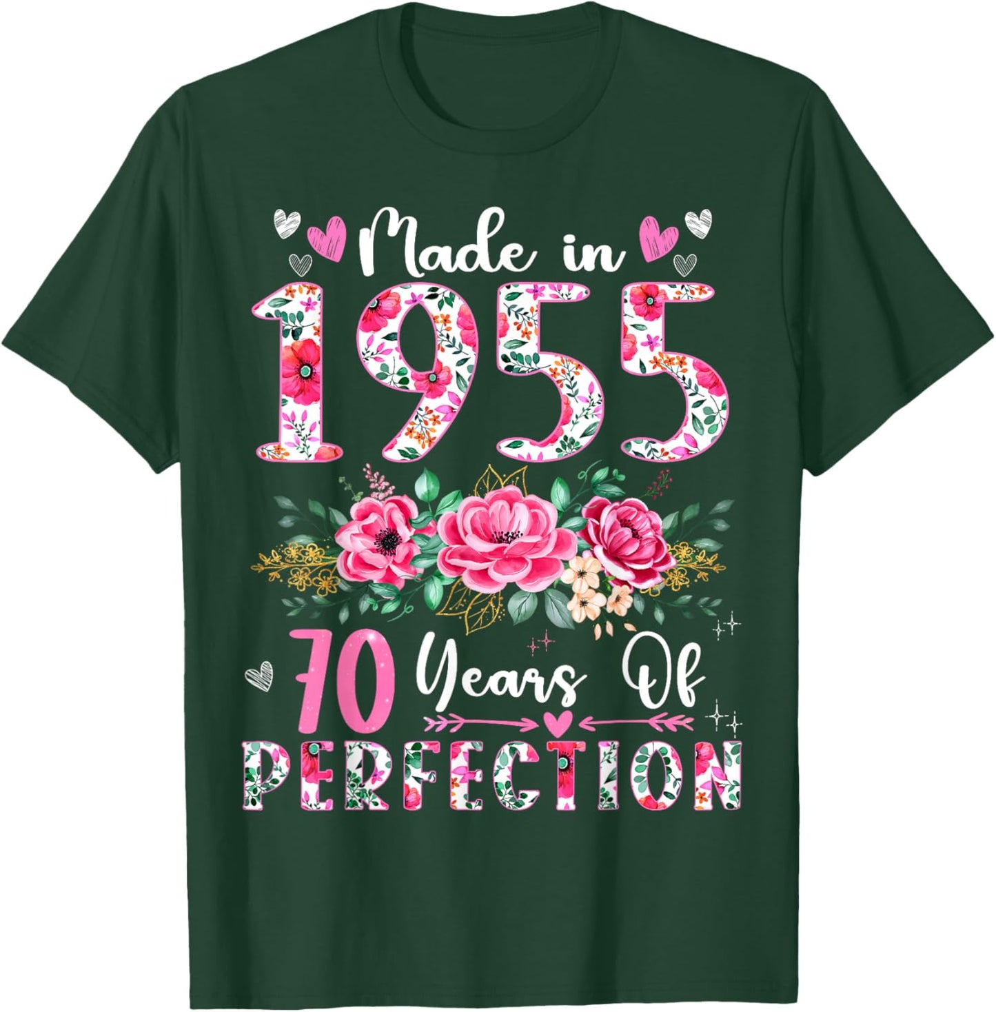 70 Year Old Made In 1955 Floral 70th Birthday Women T-Shirt - T-Shirt | Forest