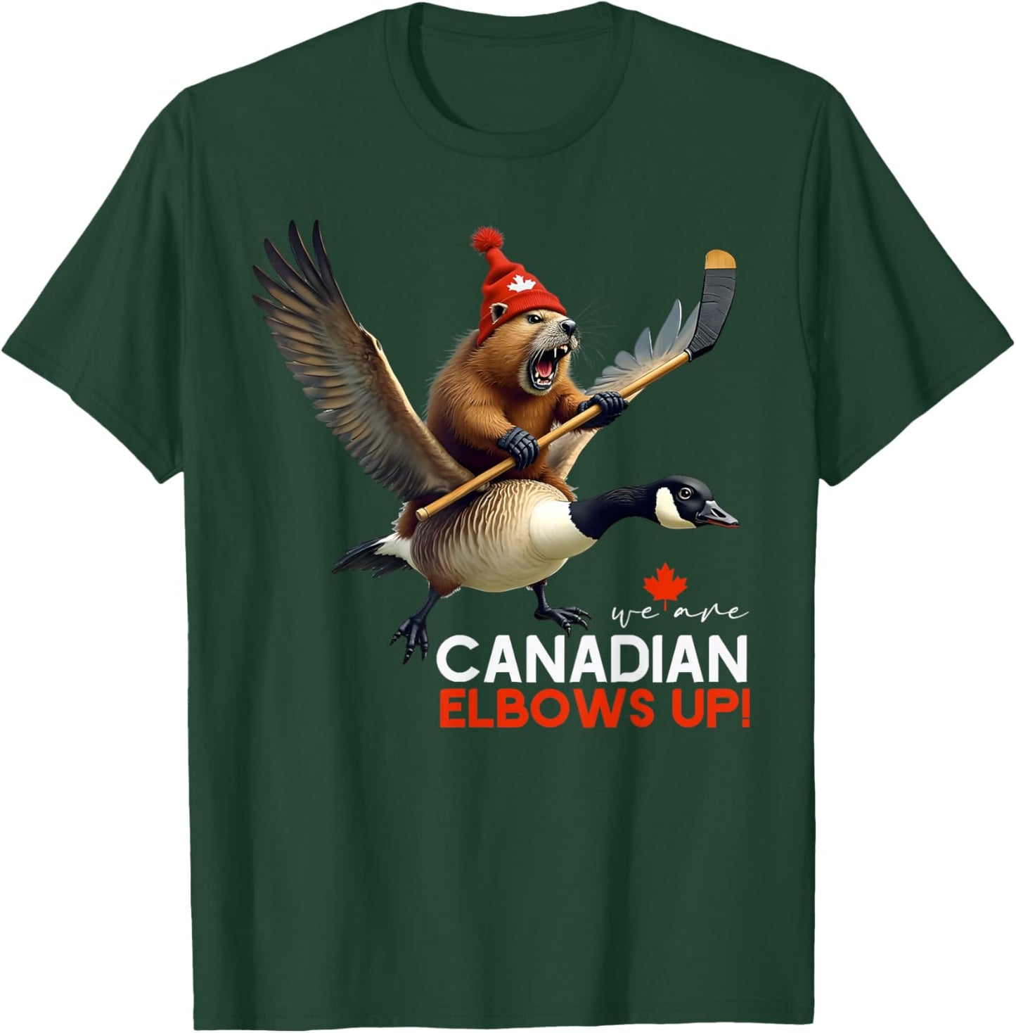 Retro We Are Canadian Elbows Up Angry Beaver Flying Goose T-Shirt - T-Shirt | Forest