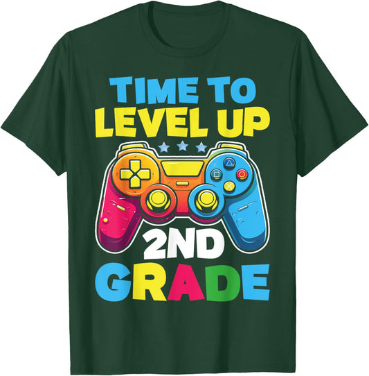 Time To Level Up 2nd Grade Video Gamer Kids Back To School T-Shirt - T-Shirt | Forest