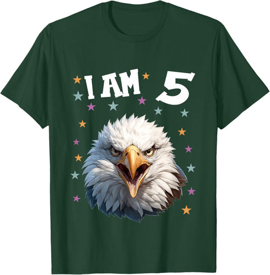 Kids 5 Years old 5 birthday Bald Eagles Boy Girl Bald Eagle T-Shirt - T-Shirt | Forest