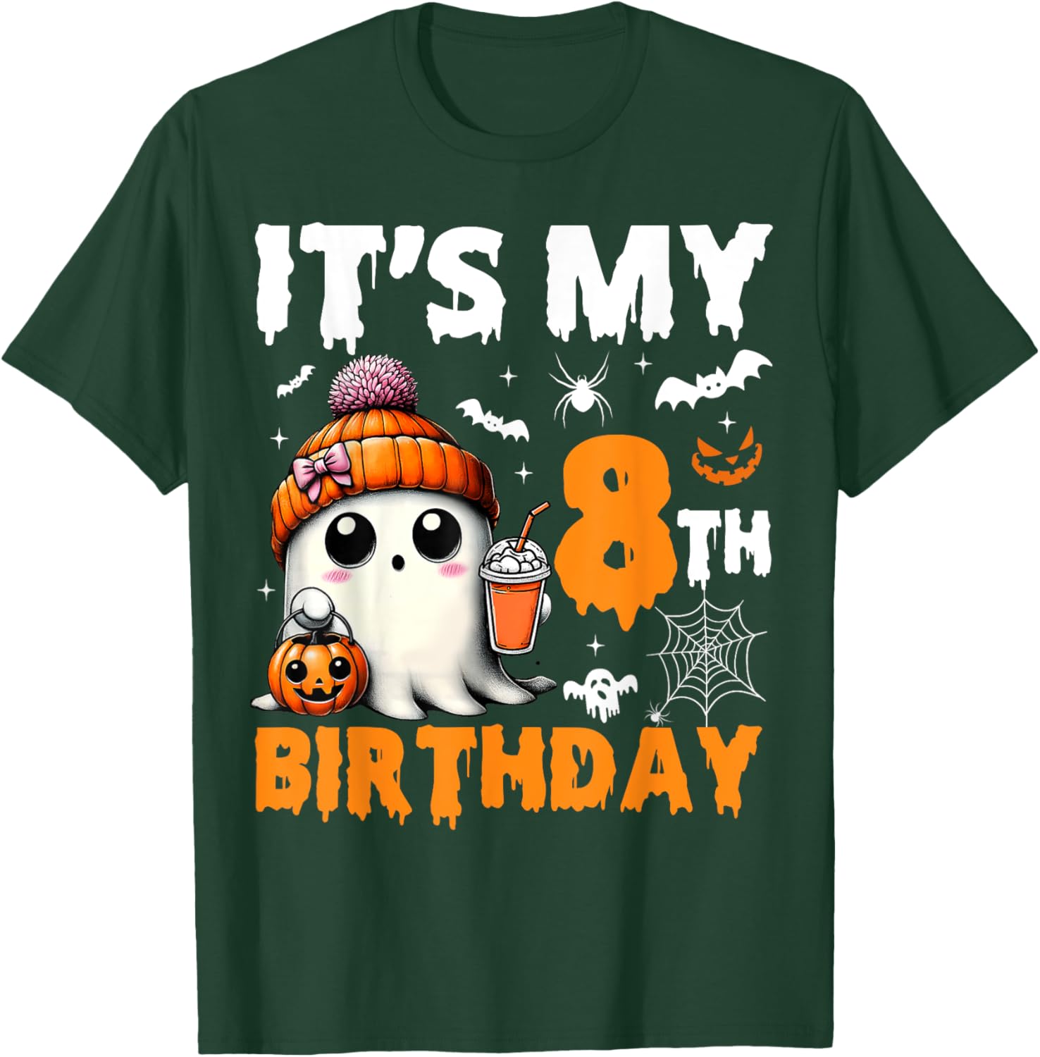 It's My 8th Birthday 8 Years Old Ghost Pumpkin Halloween T-Shirt - T-Shirt | Forest