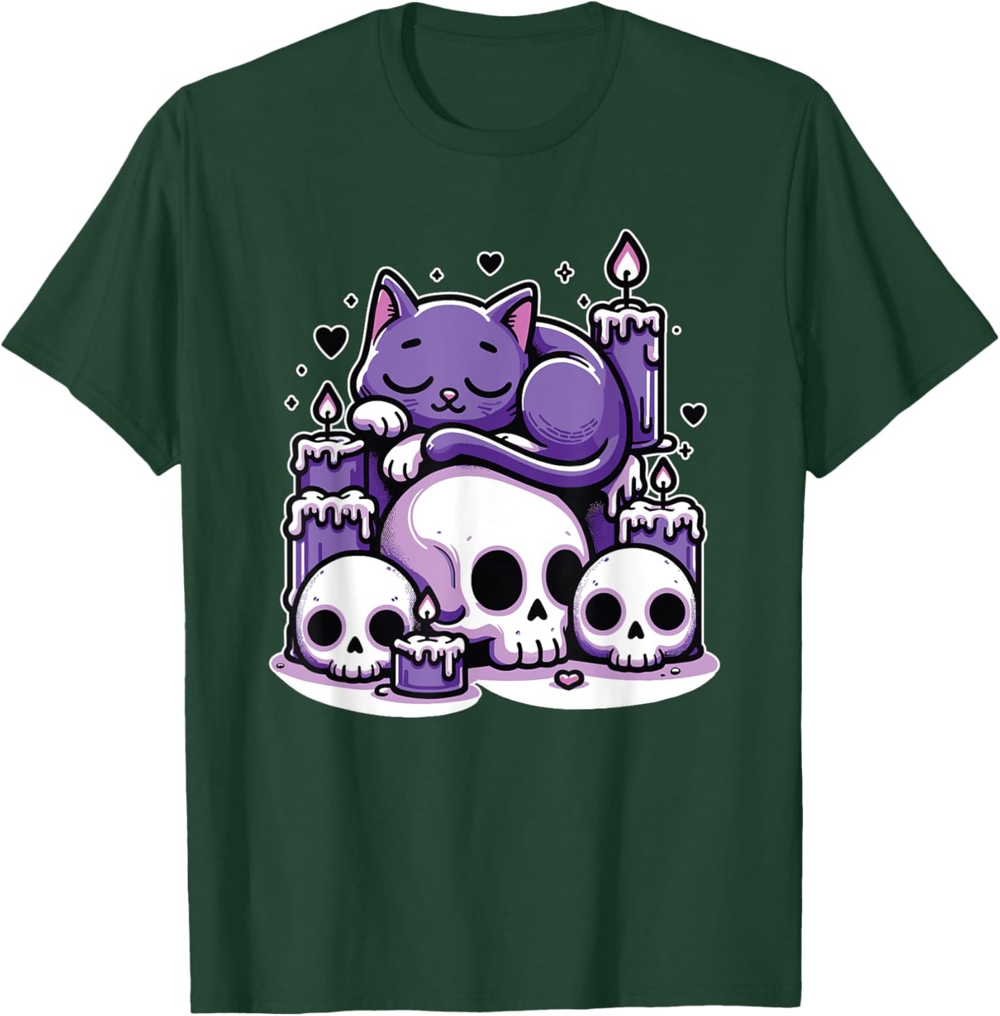 Kawaii Pastel Goth Cute Creepy Cat Candles Skeleton Men Women Girls Kids T-Shirt - T-Shirt | Forest