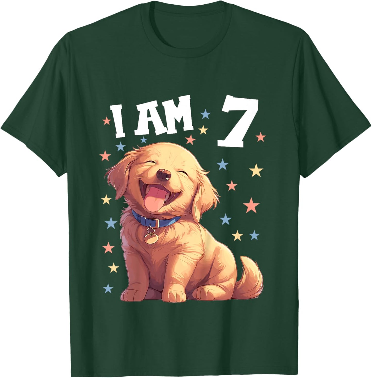 Kids 7 Years old 7th birthday Golden Retrievers Golden Retriever T-Shirt - T-Shirt | Forest