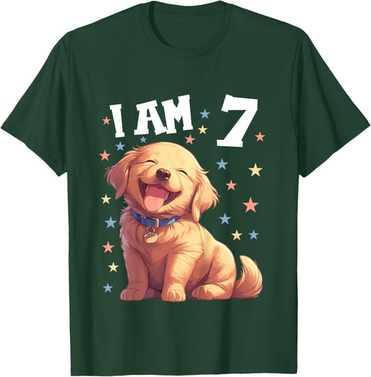 Kids 7 Years old 7th birthday Golden Retrievers Golden Retriever T-Shirt - T-Shirt | Forest