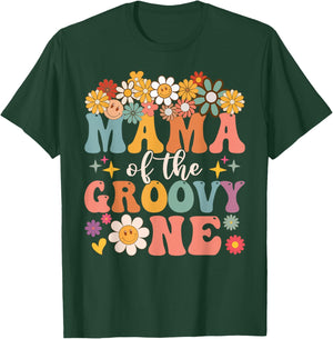 Retro Mama of Groovy One Matching Family 1st Birthday Party T-Shirt - T-Shirt | Forest
