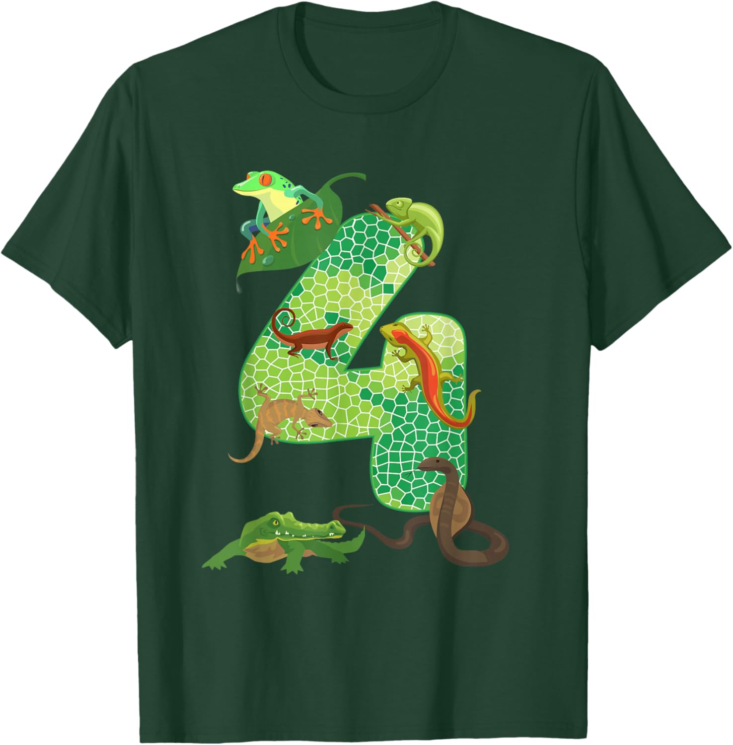 4th Birthday Reptile Themed 4 Year Old Birthday Party T-Shirt - T-Shirt | Forest