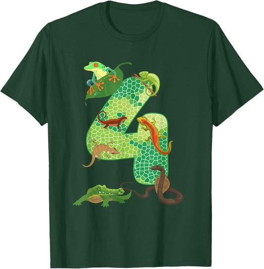 4th Birthday Reptile Themed 4 Year Old Birthday Party T-Shirt - T-Shirt | Forest