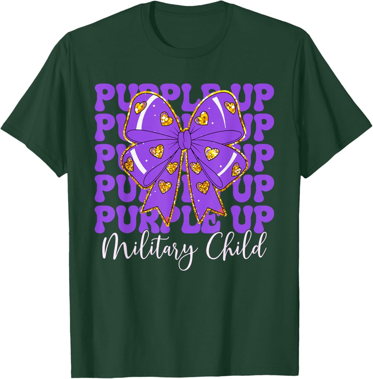 Purple Up For Military Kids Coquette Bow Military Child Girl T-Shirt - T-Shirt | Forest