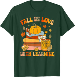 Fall in Love with Learning Autum Thanksgiving Teacher Kids T-Shirt - T-Shirt | Forest