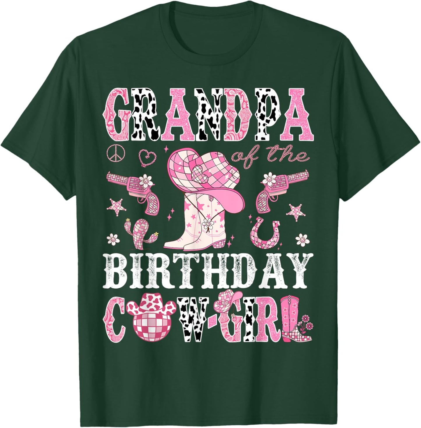 Grandpa Of The Birthday Cow-Girl Pink Disco Rodeo Western T-Shirt - T-Shirt | Forest