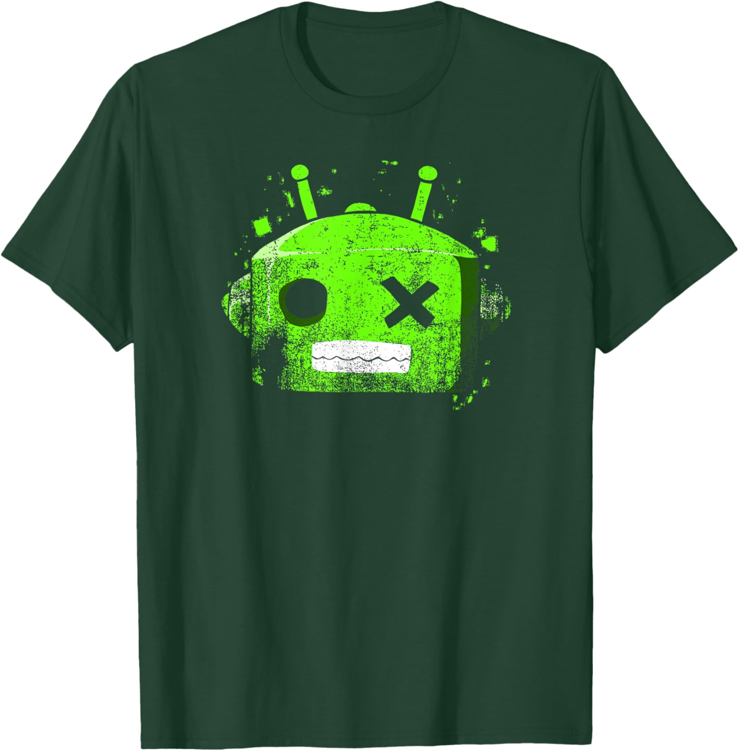Green Color Retro Robot Head Green Graphic T-Shirt - T-Shirt | Forest