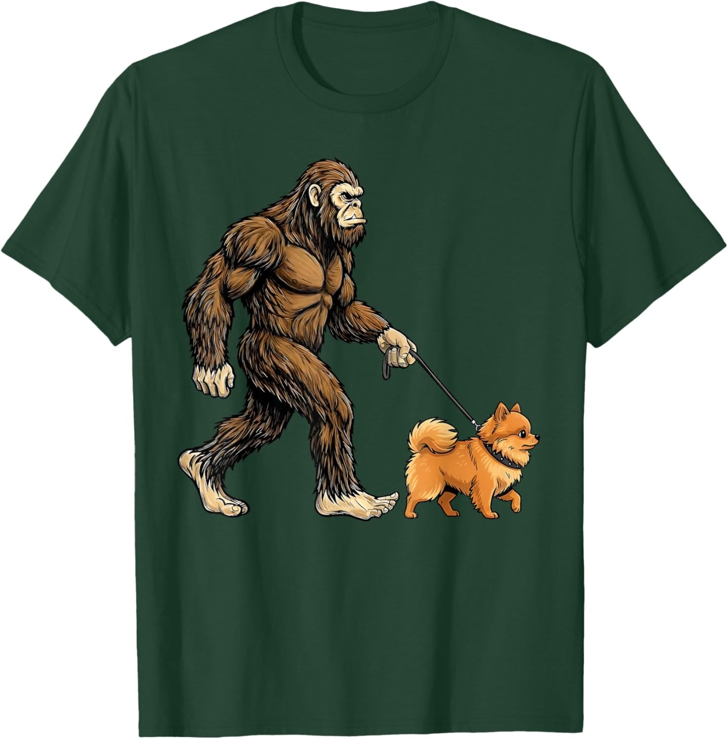 Bigfoot Walking Pomeranian Dog Funny Sasquatch T-Shirt - T-Shirt | Forest