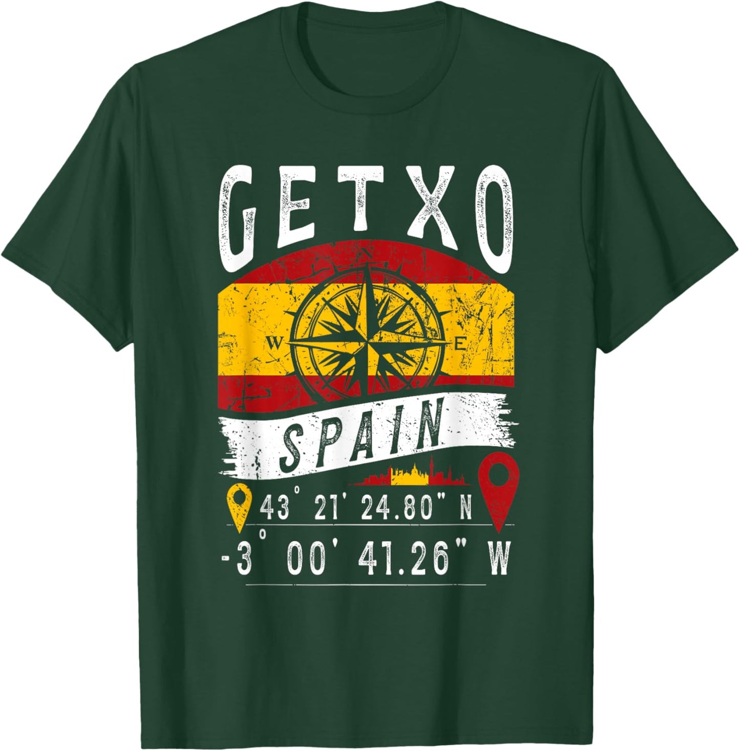 Getxo Spain Flag GPS Coordinates Of Getxo T-Shirt - T-Shirt | Forest