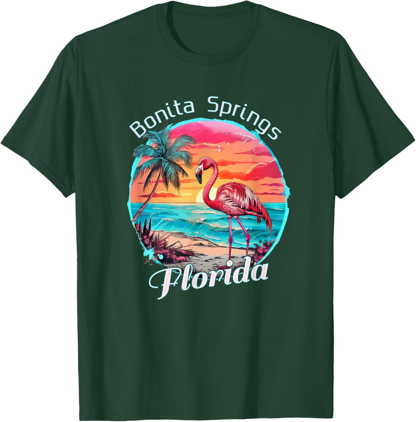 Bonita Springs Florida Beach Flamingo Tropical Souvenir T-Shirt - T-Shirt | Forest