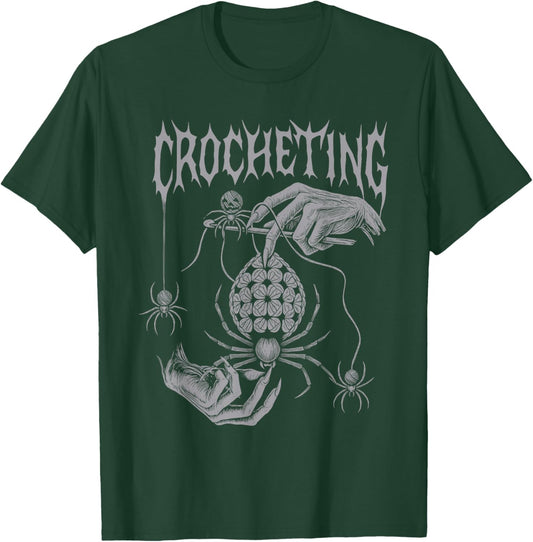 Crocheting Vintage Gothic Crocheter Spooky Crochet Spider T-Shirt - T-Shirt | Forest
