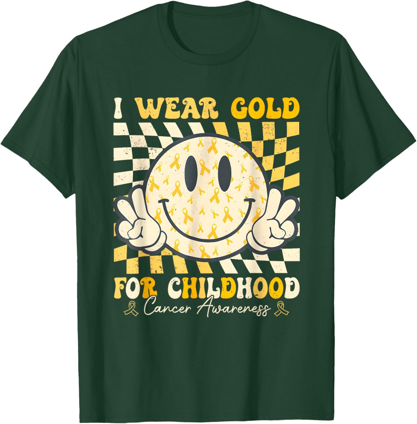 Groovy I Wear Gold for Childhood Cancer Awareness Ribbon T-Shirt - T-Shirt | Forest