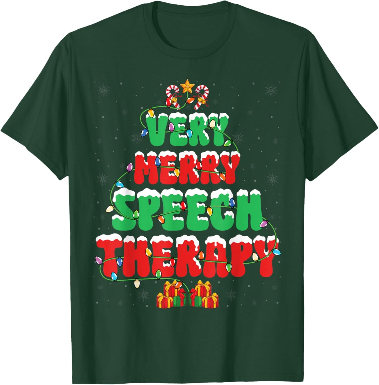 Very Merry Speech Therapy Christmas Tree Xmas Lights SLP T-Shirt - T-Shirt | Forest