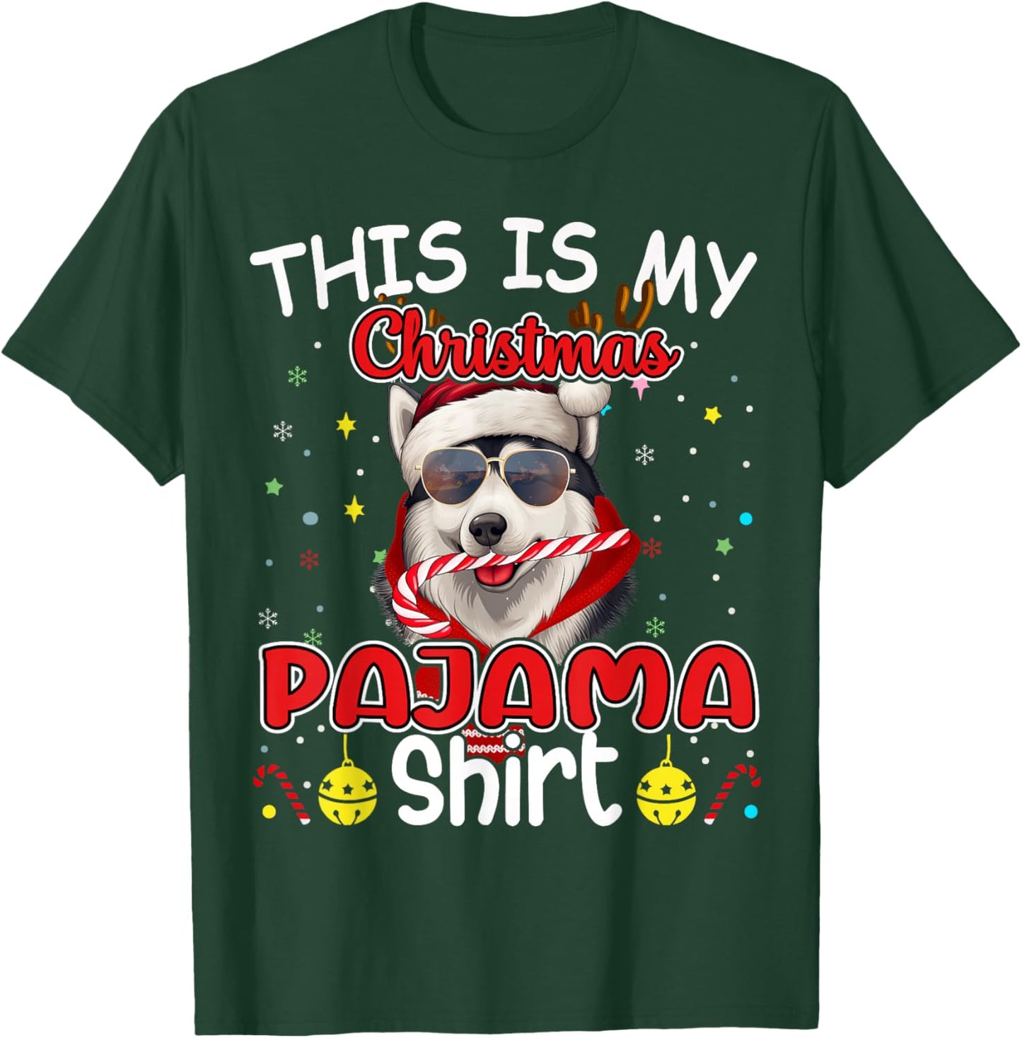Siberian Husky Christmas Pajama Reindeer Men Women Boys Xmas T-Shirt - T-Shirt | Forest