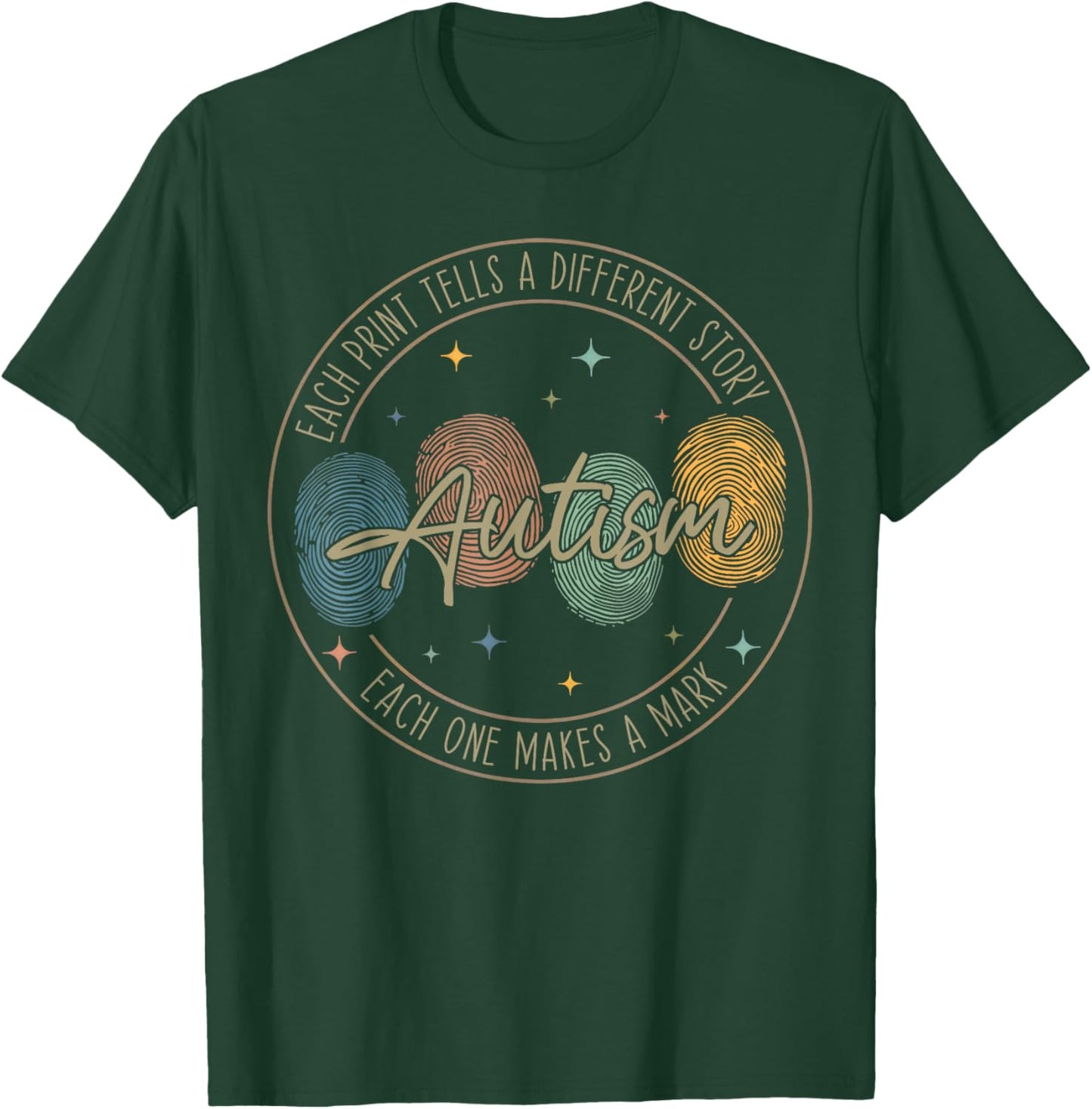 Autism Awareness Fingerprint Celebrate Neurodiversity T-Shirt - T-Shirt | Forest