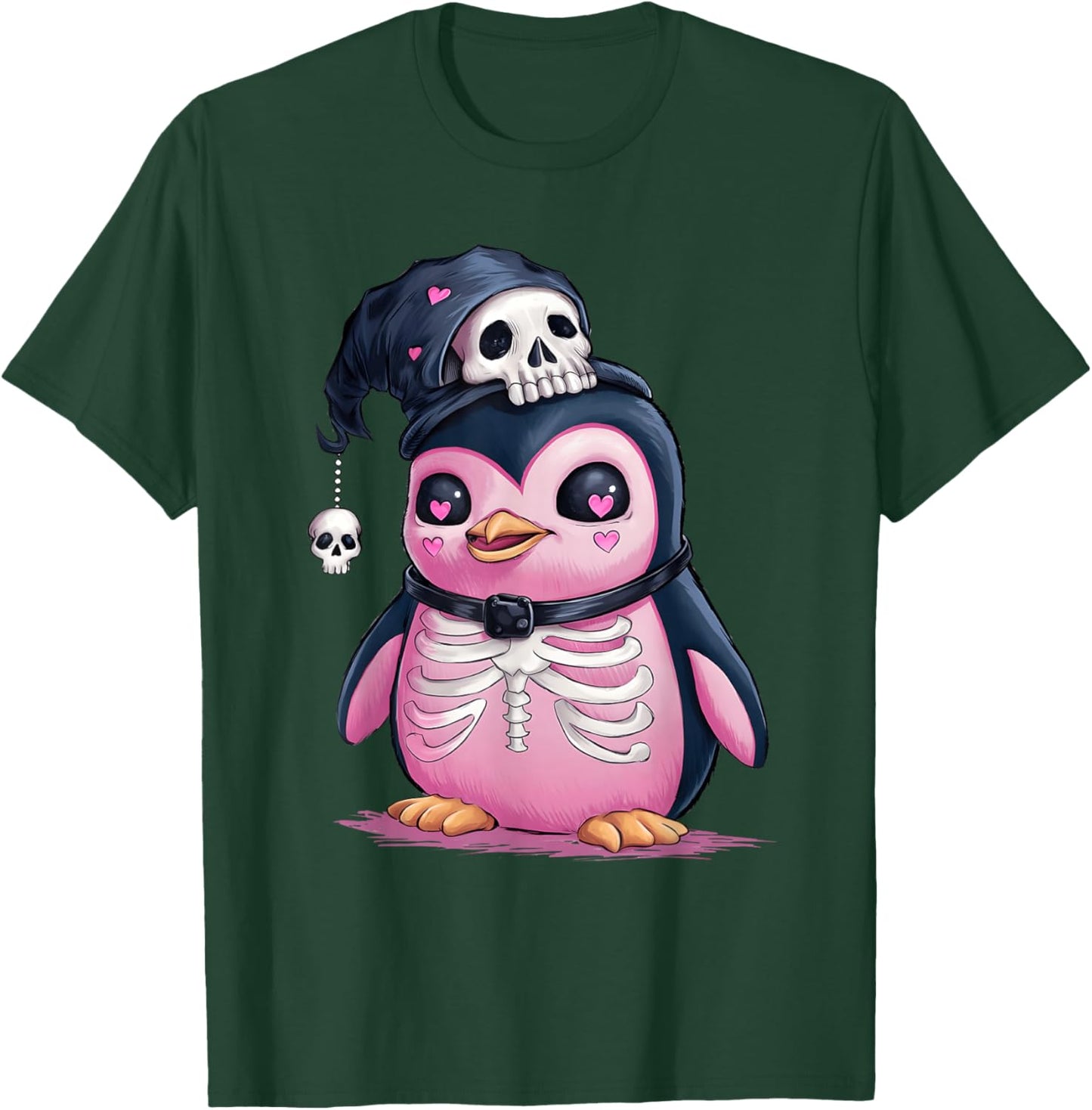 Kawaii Gothic Penguin Skulls Goth Pink Pastel graphic art T-Shirt - T-Shirt | Forest