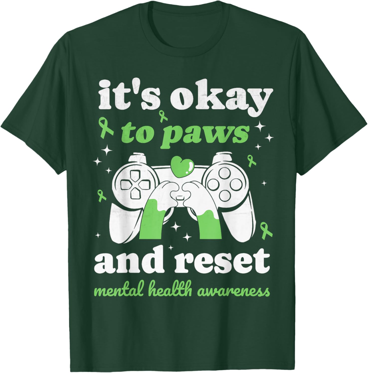 Cat Mental Health Awareness Month Gamer Paws Men's Kid's T-Shirt - T-Shirt | Forest