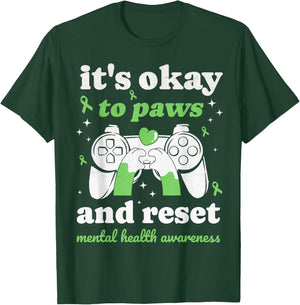 Cat Mental Health Awareness Month Gamer Paws Men's Kid's T-Shirt - T-Shirt | Forest