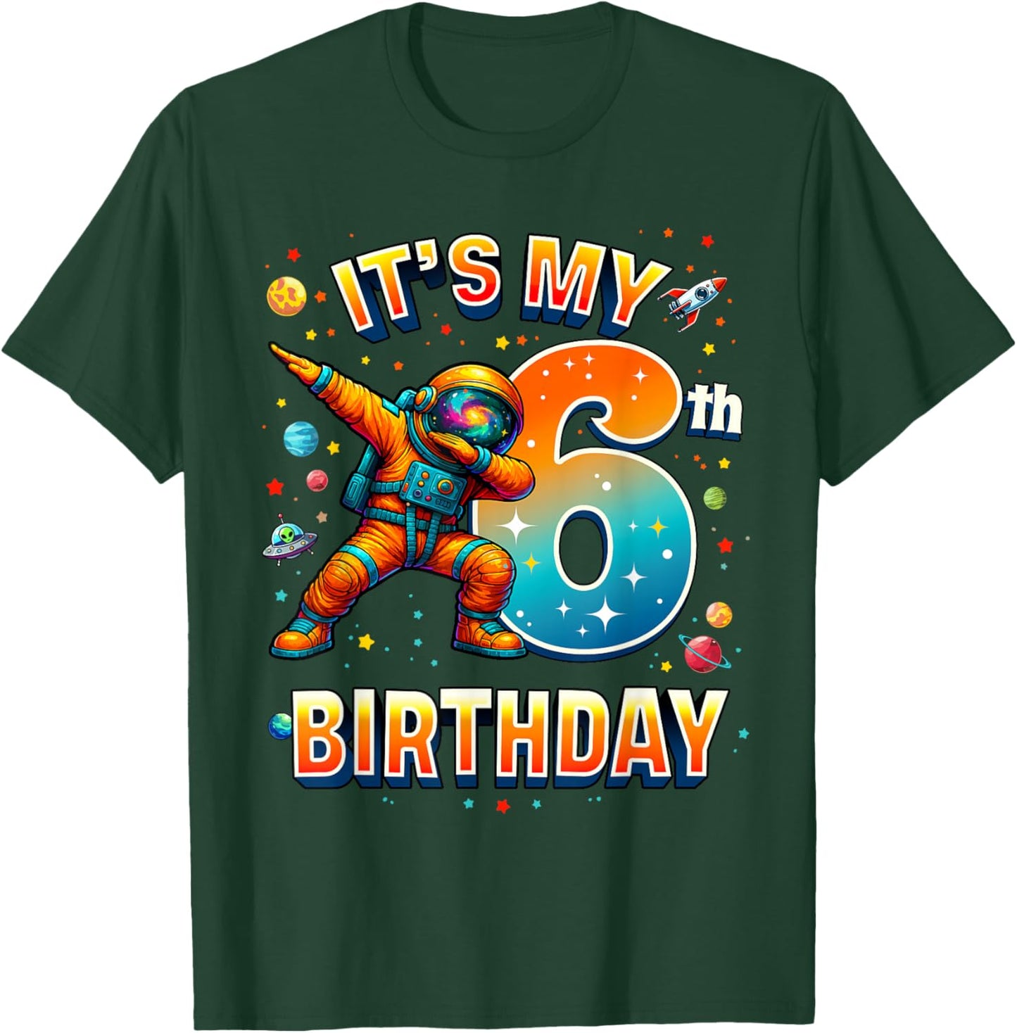 6th Birthday Astronaut Dab Space Party Boys Toddler T-Shirt - T-Shirt | Forest
