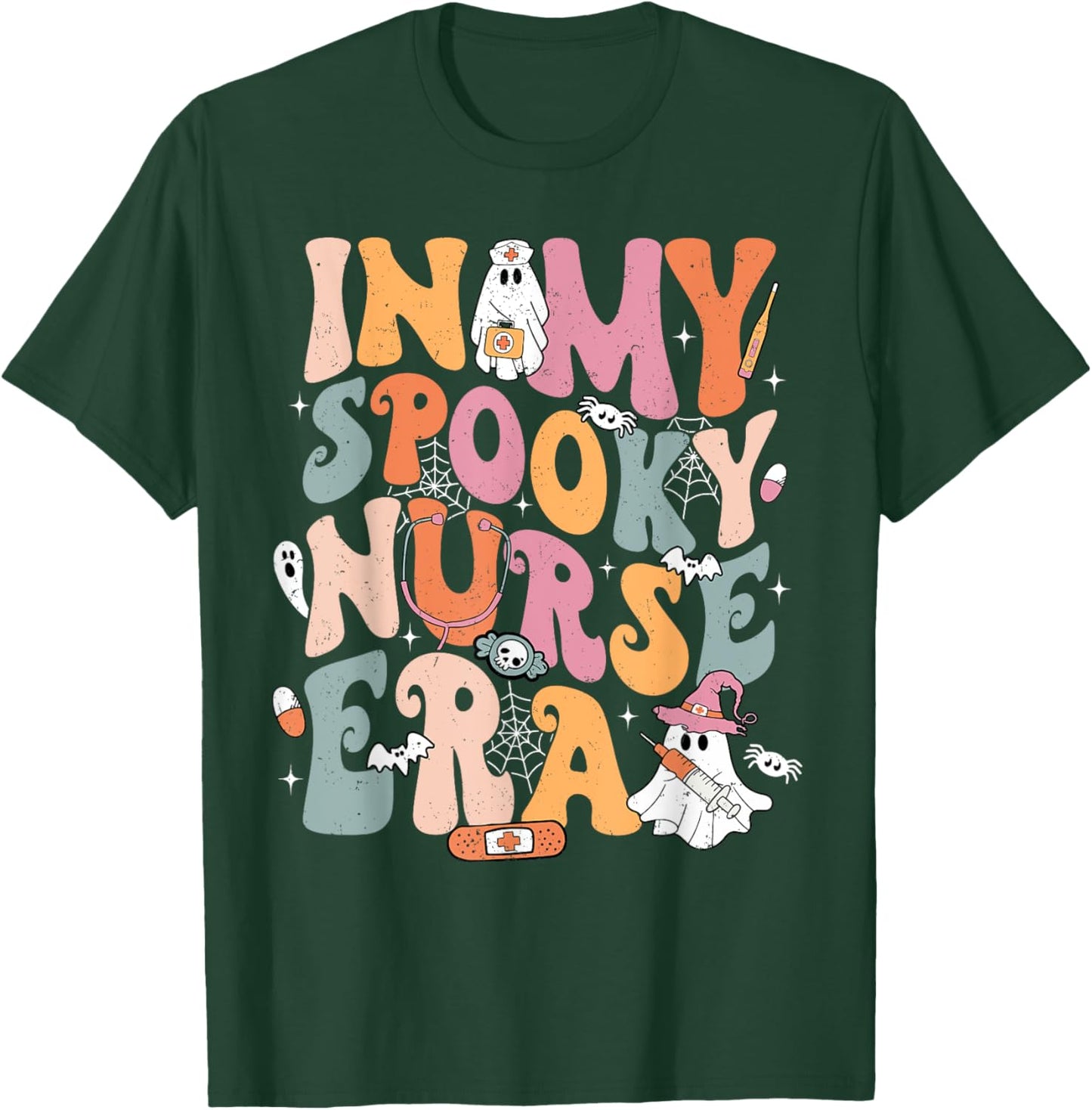 Groovy In My Spooky Nurse Era Ghost Halloween Nursing T-Shirt - T-Shirt | Forest