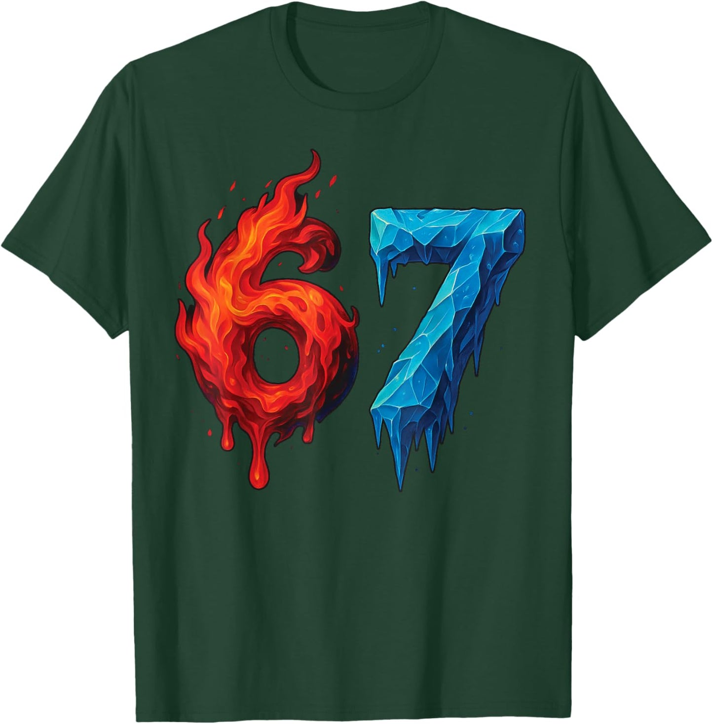 67 Six Seven 6-7 Flaming Ice Funny Teen Kids Brain Red Meme T-Shirt - T-Shirt | Forest