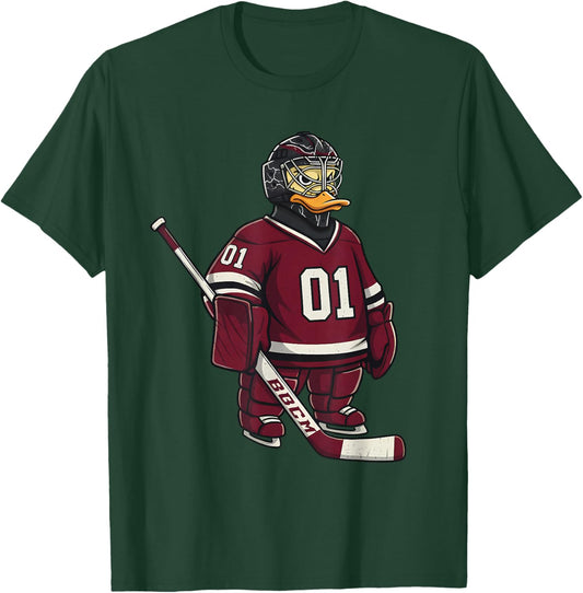 Duck Goalie Hockey Player Cartoon Animal Sports T-Shirt - T-Shirt | Forest