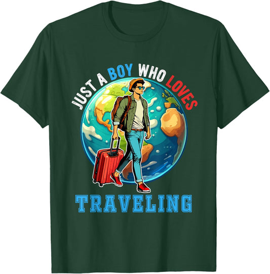 A Boy Loves Traveling Costume Men Matching Travel Lover T-Shirt - T-Shirt | Forest