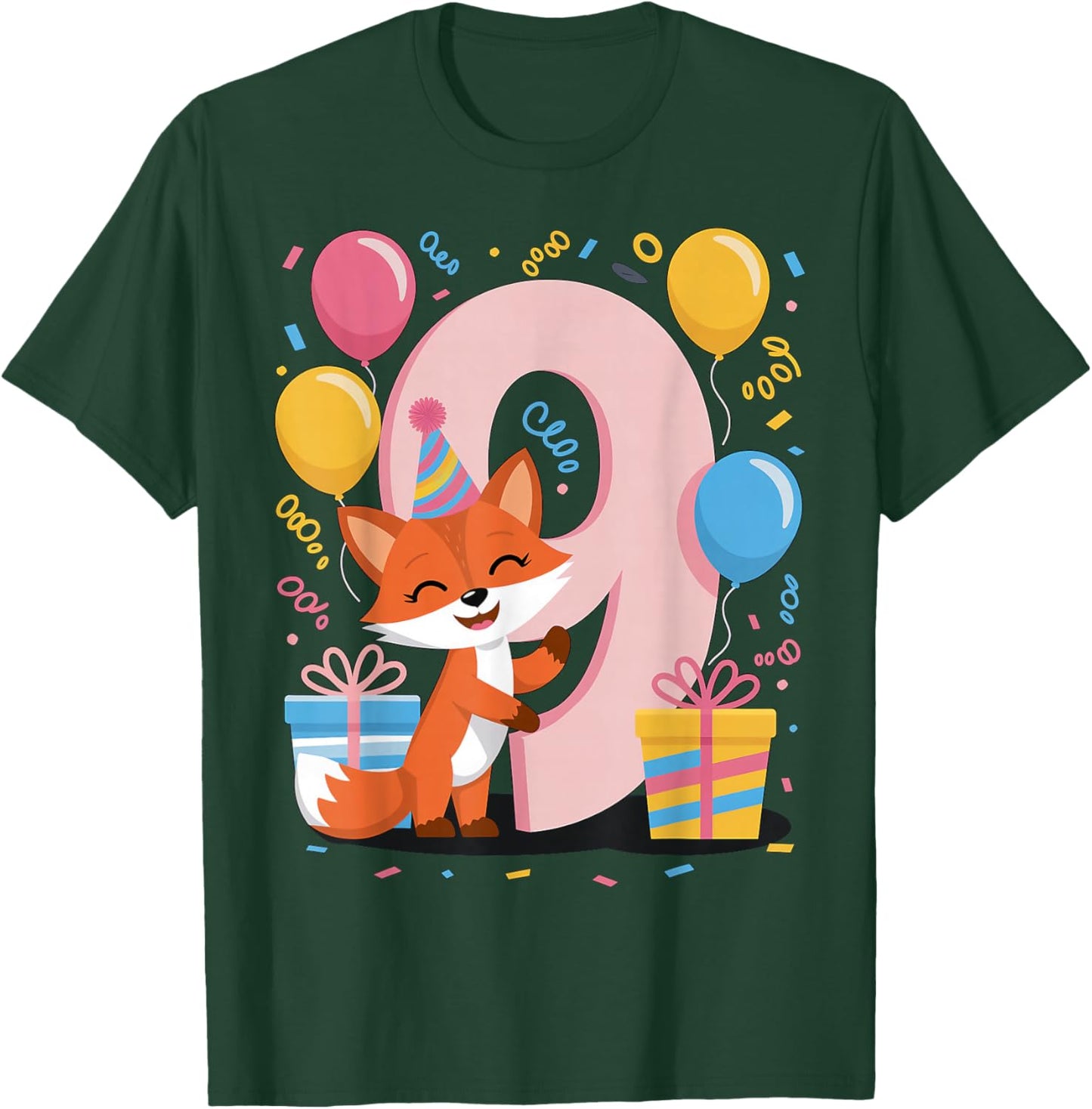 Fox 9th birthday for boy girl 9 years old ninth nine Fox T-Shirt - T-Shirt | Forest
