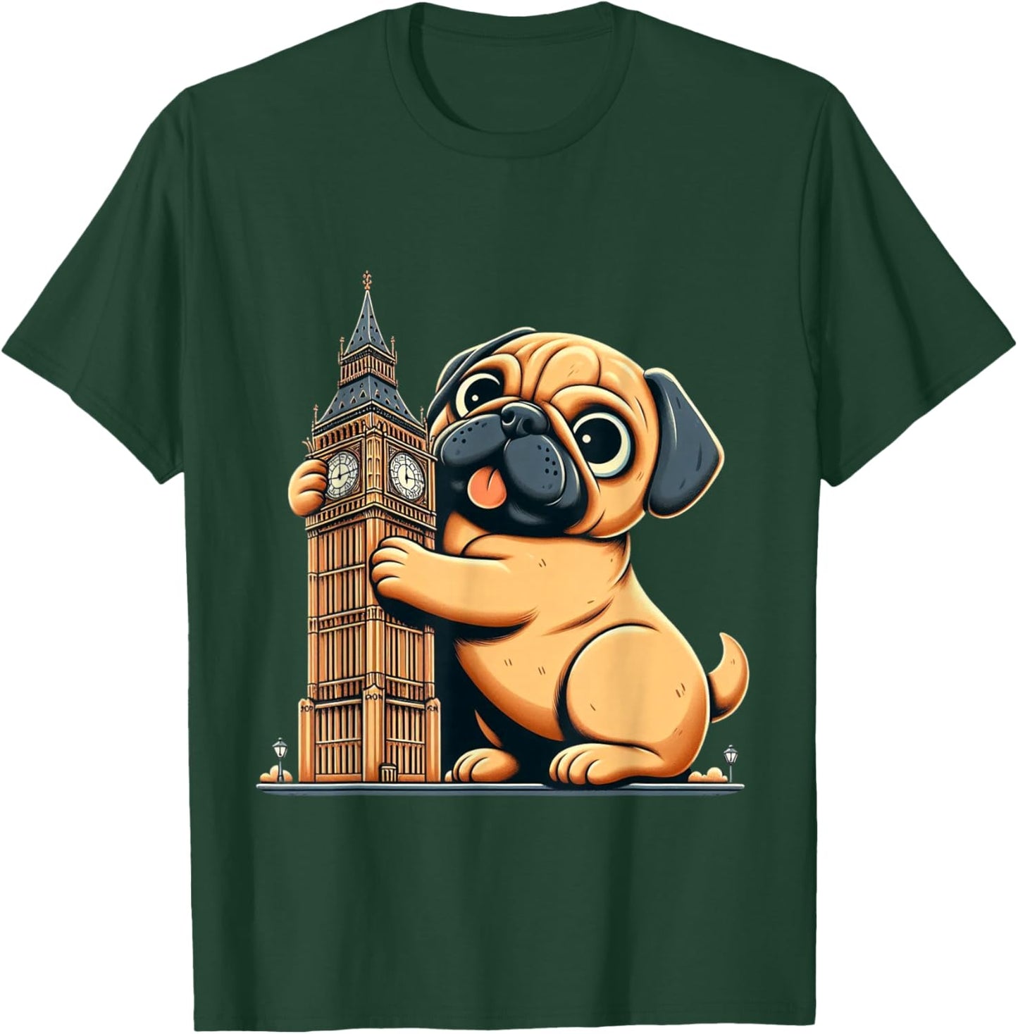 Pug Dog Owner Tourist Big Ben London Men Women Kids Family T-Shirt - T-Shirt | Forest