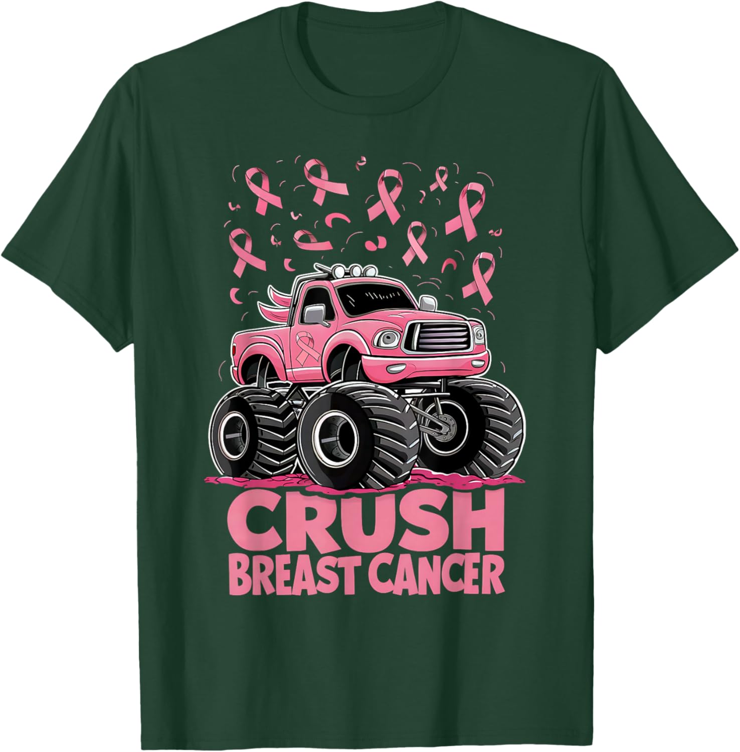 Kids Boys Pink Ribbon Breast Cancer Awareness Crush Cancer T-Shirt - T-Shirt | Forest