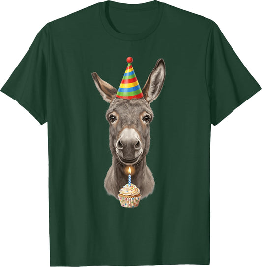 Funny Donkey Birthday Party Hat and Cupcake T-Shirt - T-Shirt | Forest