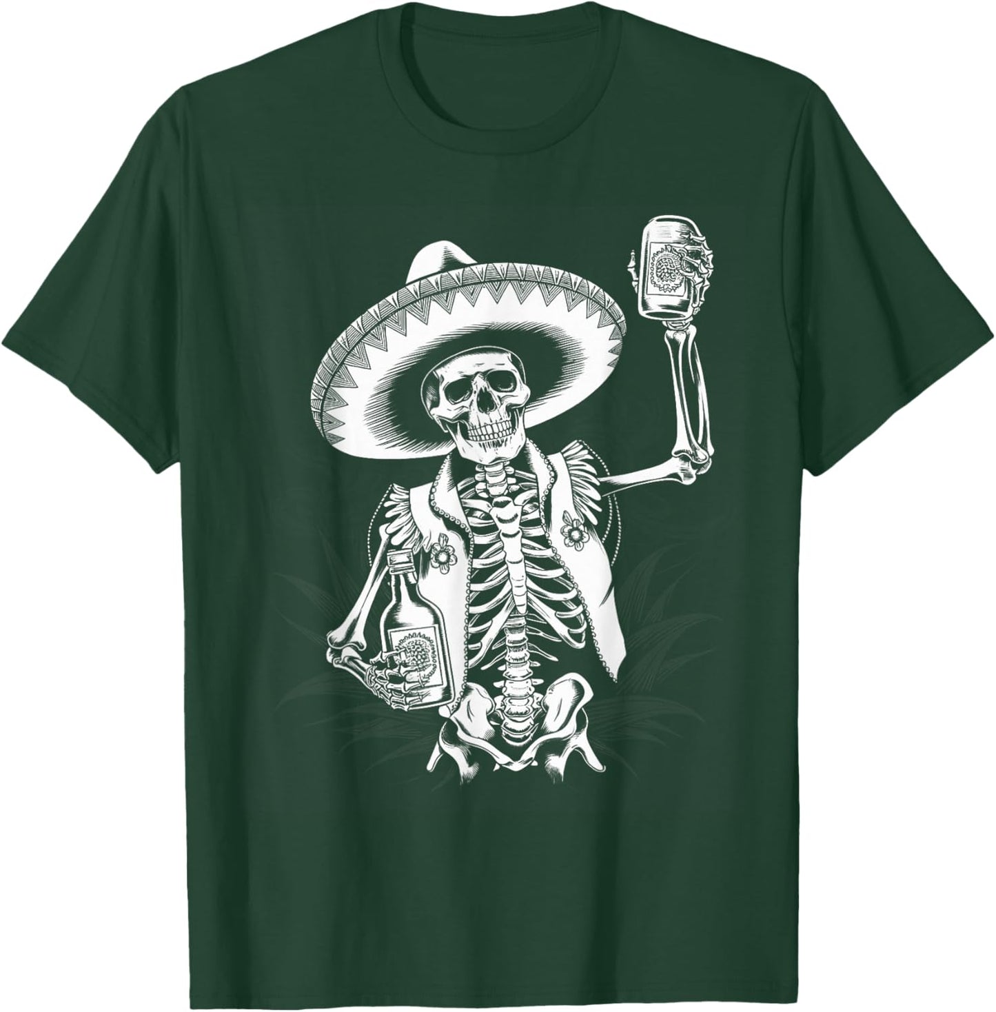 Mexico Vintage Skeleton Tequila Dia De Los Muertos Mexican T-Shirt - T-Shirt | Forest
