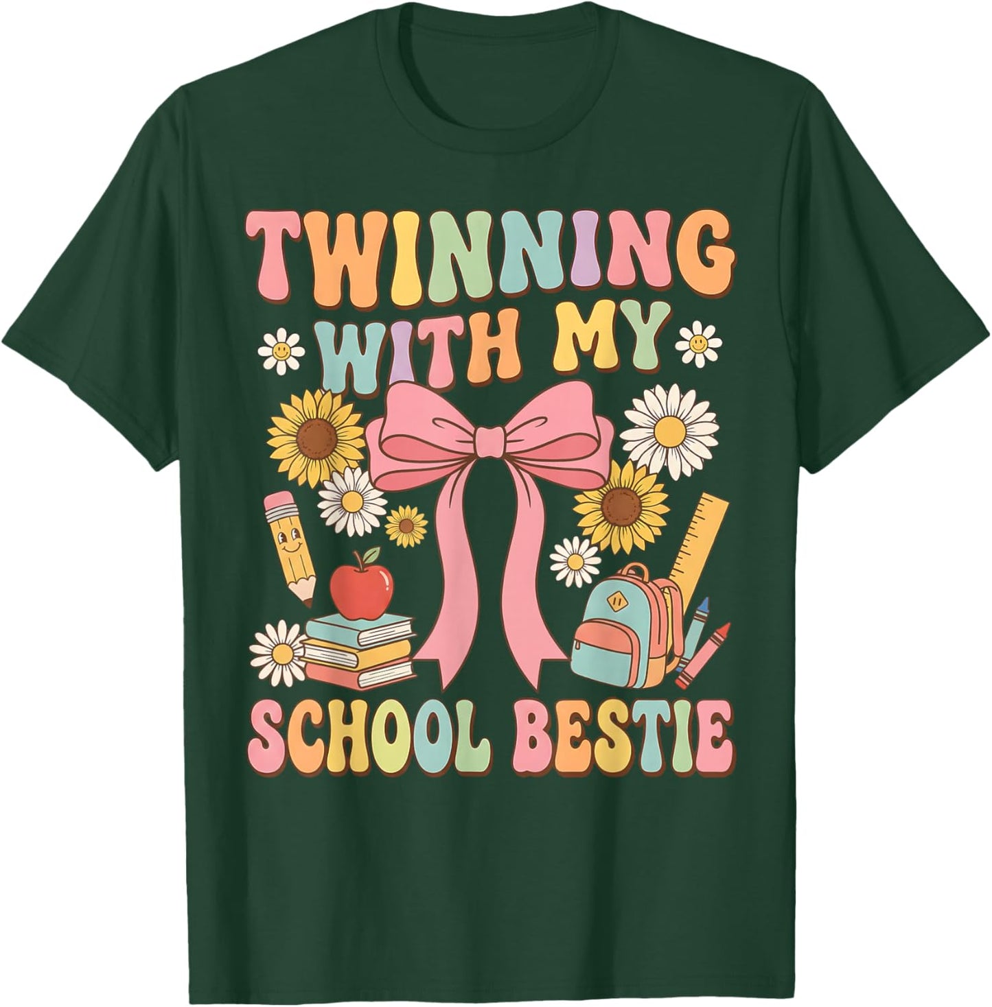 Twinning with My School Bestie Cute Matching Friend Twin Day T-Shirt - T-Shirt | Forest