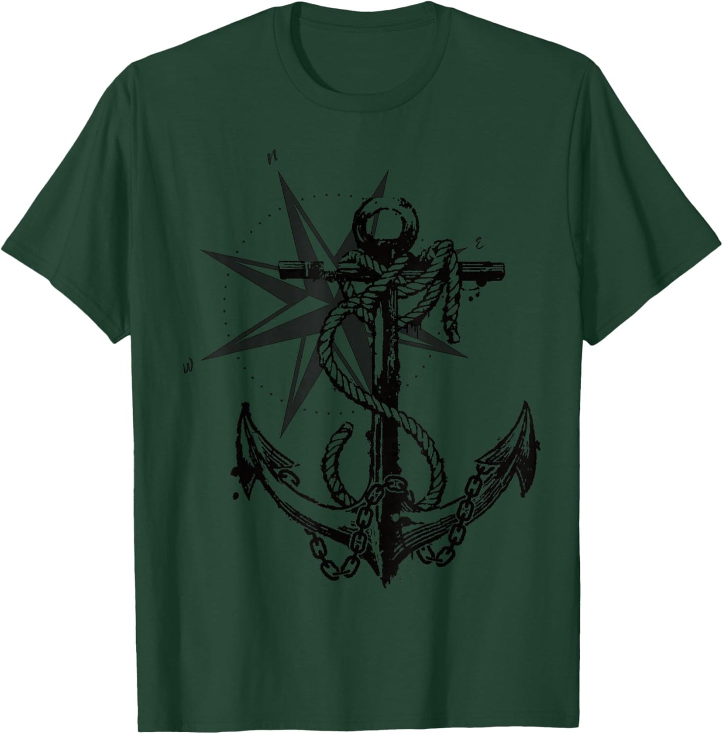 Anker Kompass Design Maritim Nautisch Retro T-Shirt - T-Shirt | Forest