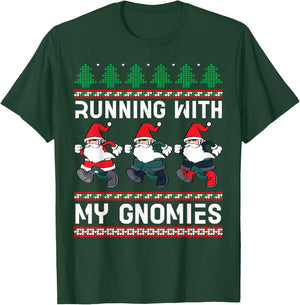 Running With My Gnomies 5K Fun Run Christmas Family Runner T-Shirt - T-Shirt | Forest