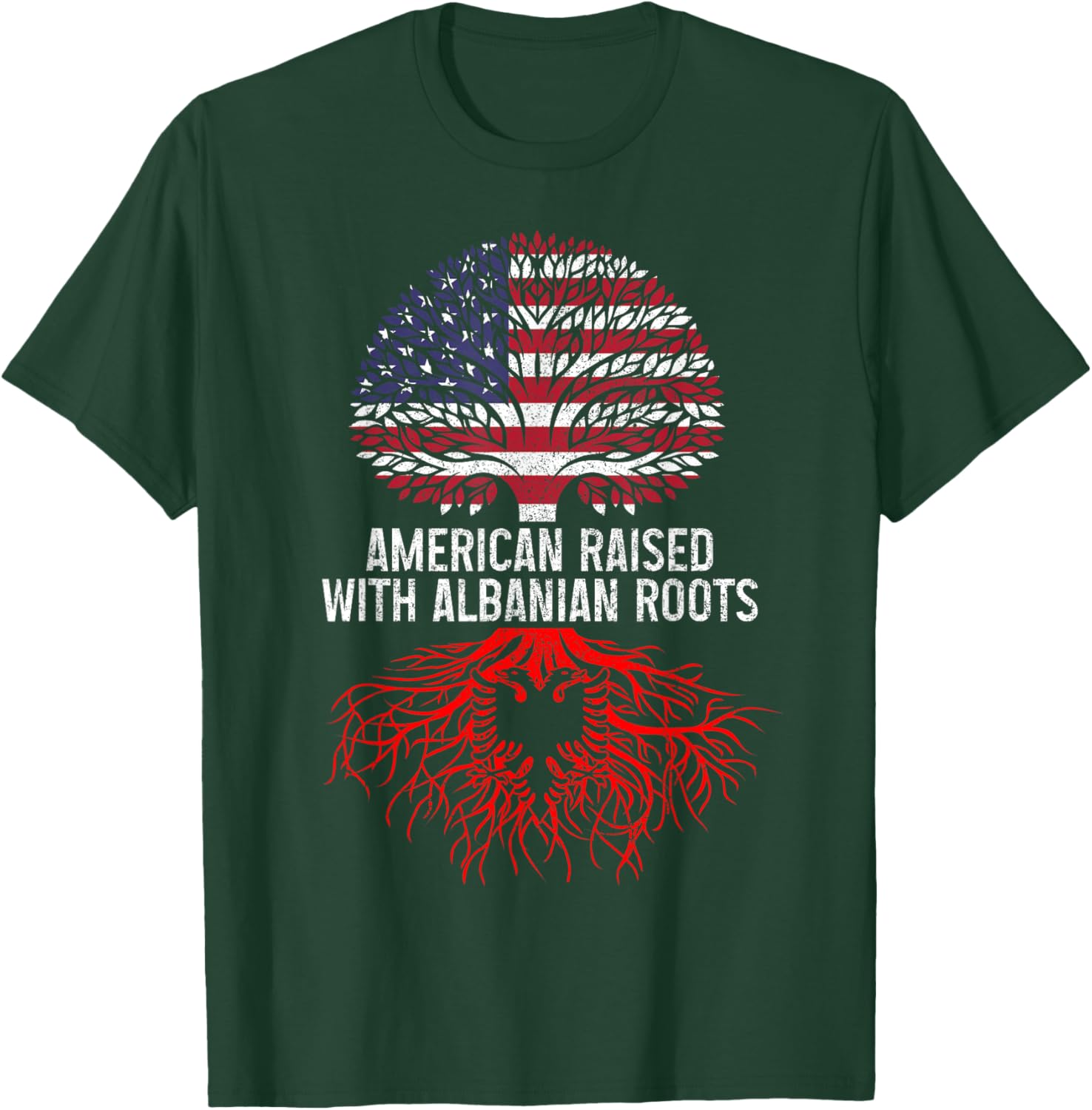 Albania Albanian American Flag Pride Roots Vintage Patriotic T-Shirt - T-Shirt | Forest