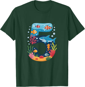 5. Geburtstag Ozean und Meerestiere Hai Kinder fünf Jahre alt T-Shirt - T-Shirt | Forest