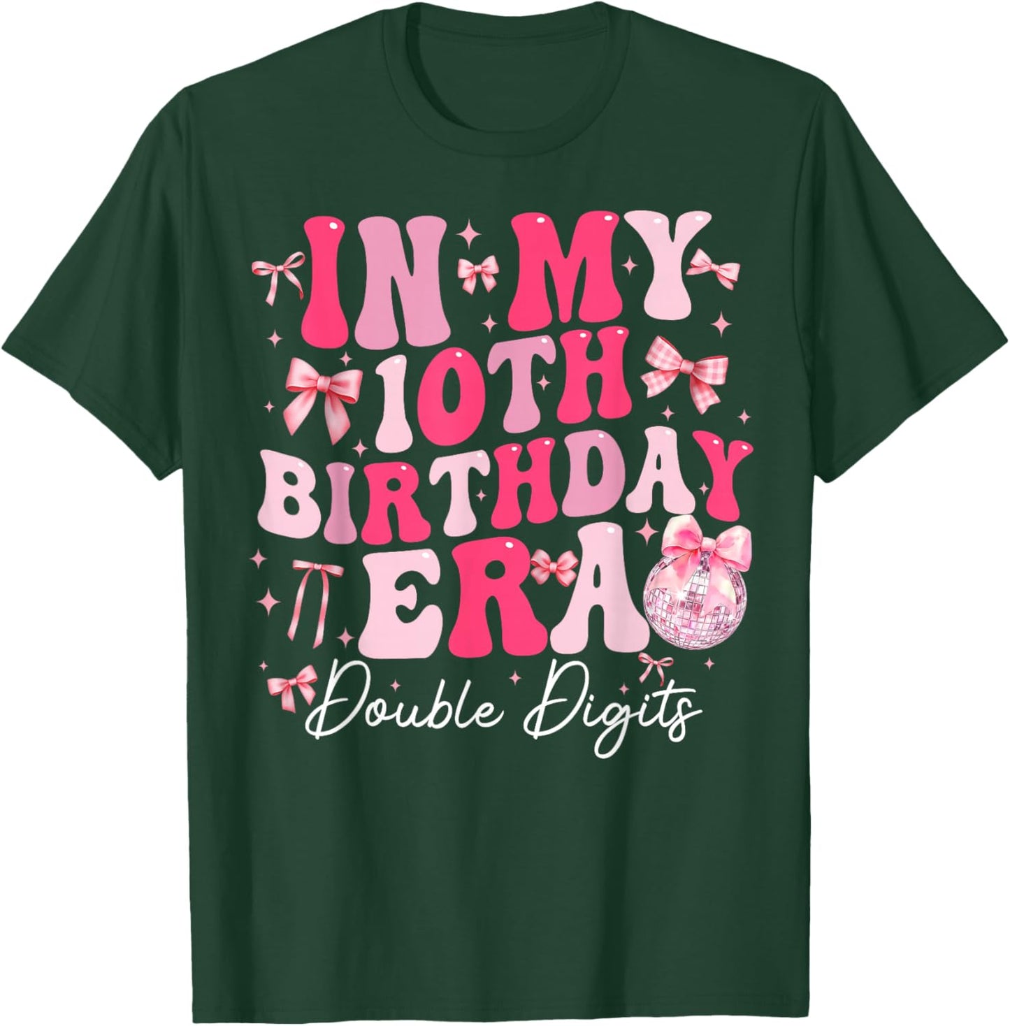 in My 10th Birthday Girl Era Coquette Bow 10 Year Old Kids T-Shirt - T-Shirt | Forest