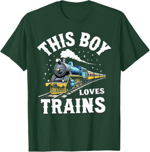 Kids This Boy Loves Trains Locomotive Funny Train Lover T-Shirt - T-Shirt | Forest